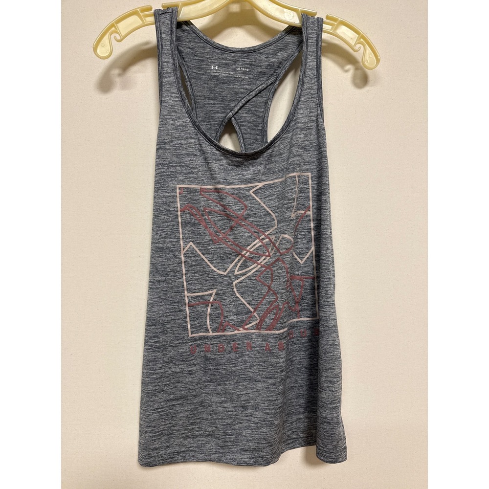 Under Armour HeatGear Grey Heather Space Dye Keyhole Back Graphic Tank Top LG